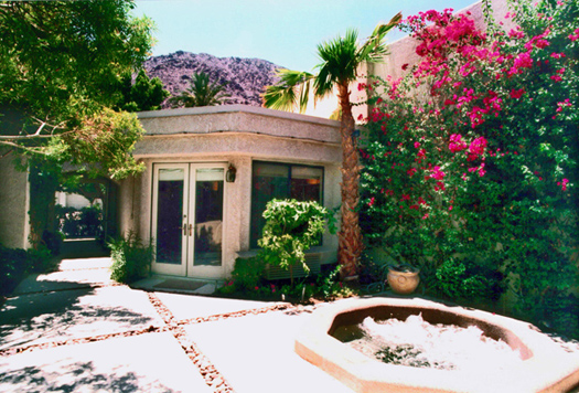 private courtyard with spa and guest casita